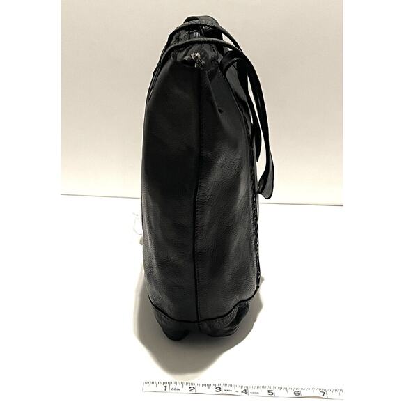 Make a statement with the Vilenca Holland Leather Tote Bag  Vilenca Holland Leather Tote Shopper Woven Detail Black MP 466 NWT 12”X11”X4”